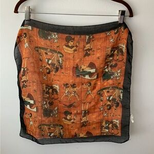 Egyptian Print Orange and Black Scarf
